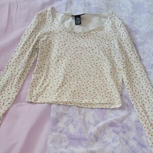Chic Cream Floral Long Sleeve Blouse
